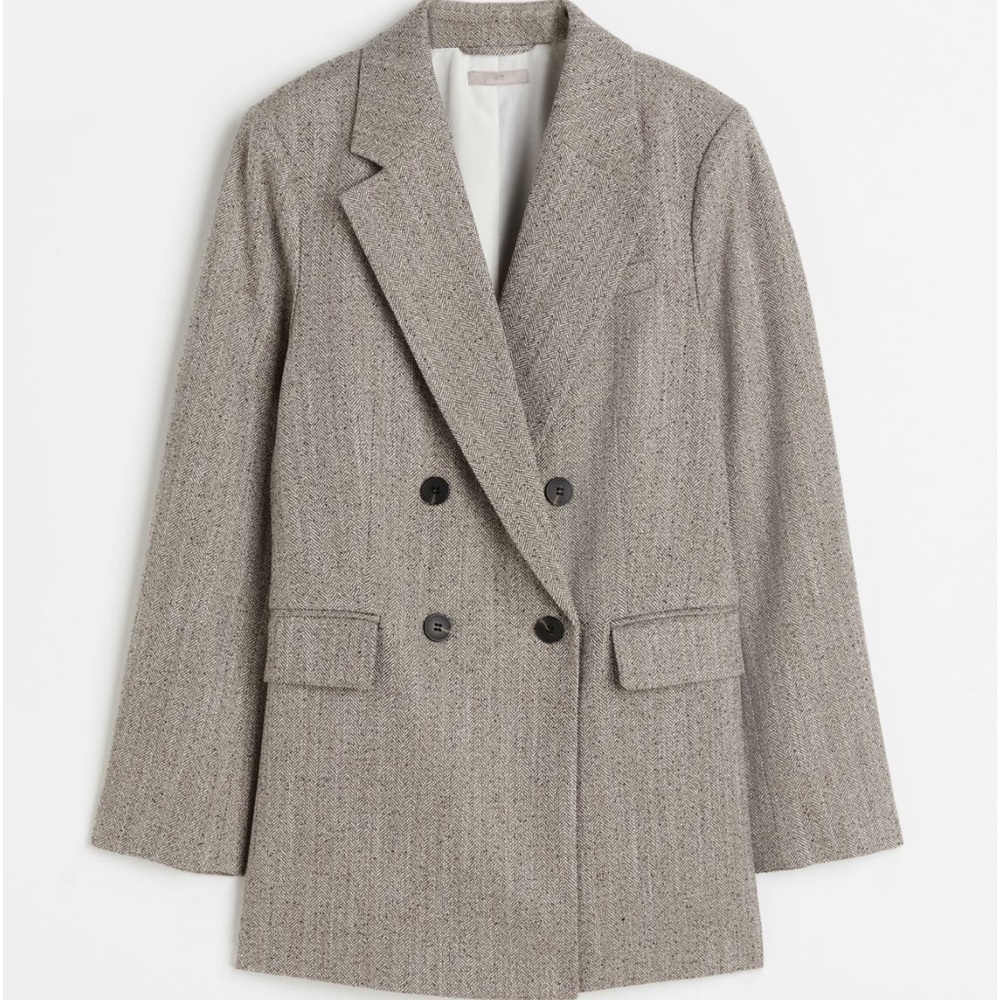 H&M double breasted herringbone blazer